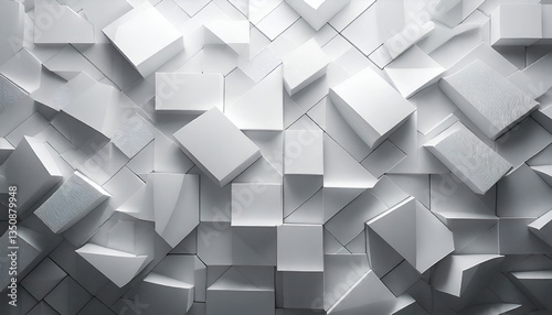Abstract white background with texture pattern, layered geometric triangle shapes, white and grey glossy squares, abstract tech banner design. Graphic design element stripes concept for web, flyer