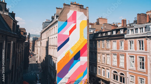 Bright and colorful building on a busy street showcasing unique architecture and vibrant art that captivates passersby in daylight.