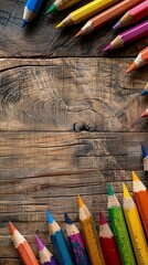 Colorful Pencils on Rustic Wooden Background Art Supplies Creativity Concept