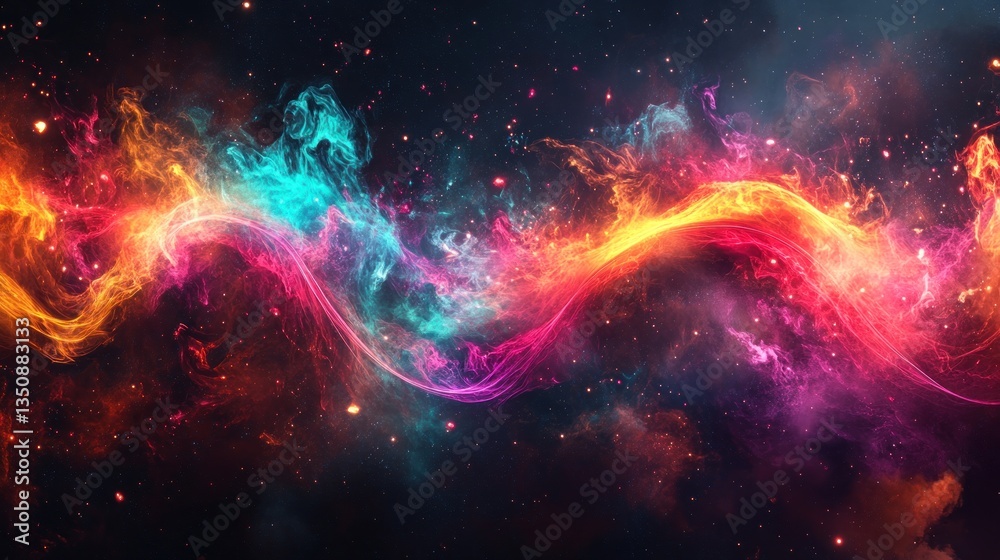 Fototapeta premium Colorful cosmic waves, nebula, abstract background, digital art