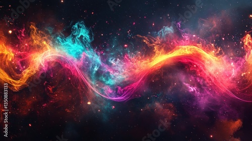 Colorful cosmic waves, nebula, abstract background, digital art