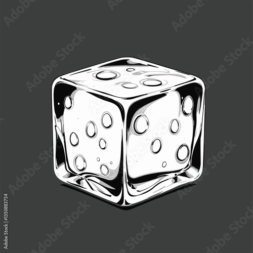 A transparent ice-like die with air bubbles inside, looking elegant and unique