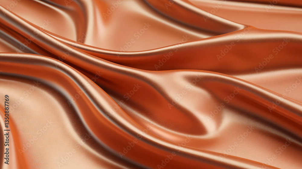 Fototapeta premium Luxurious brown silk fabric draped elegantly against a neutral backdrop enhanced by warm artificial lighting for textural contrast.