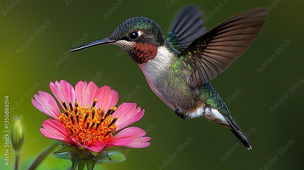 Fototapeta premium Hummingbird and Pink Flower Nature Photography