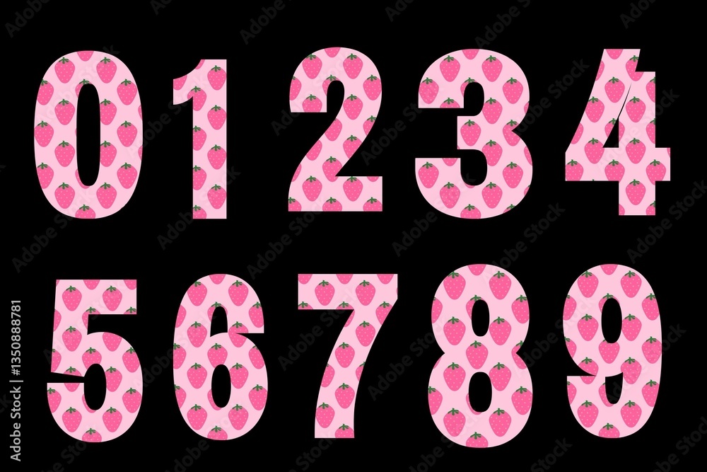 Pink set of numbers on black background Pink set of numbers on black background