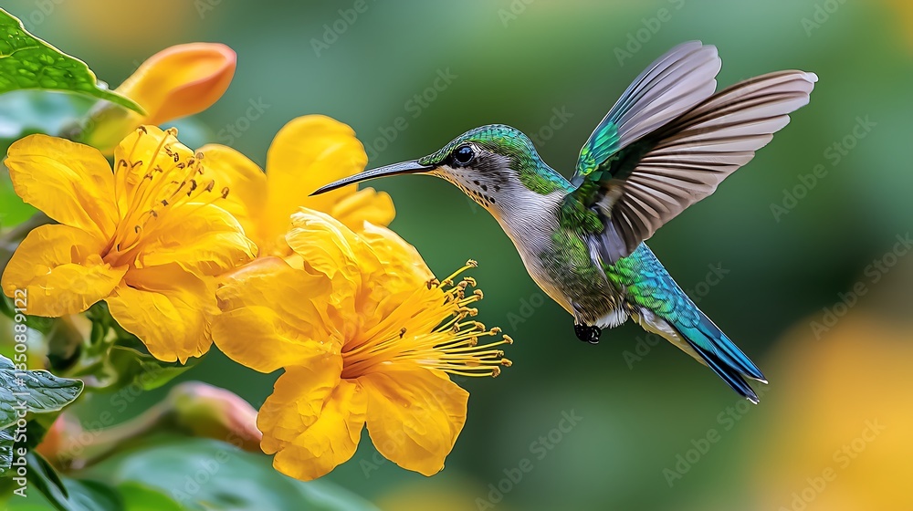 Fototapeta premium Hummingbird and Yellow Flower