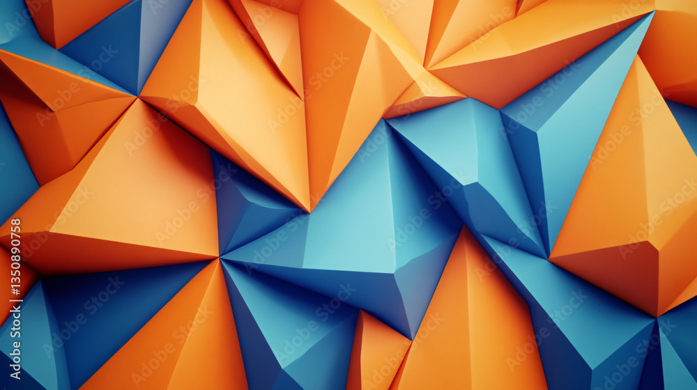 Striking blue and orange background featuring digital tessellations creating a vibrant and energetic atmosphere for creative spaces. Striking blue and orange background featuring digital tessellations creating a vibrant and energetic atmosphere for creative spaces.