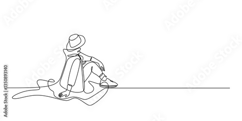 simple continuous line drawing of woman on holiday having a picnic on the beach. Holiday minimalist concept. Sea holiday  diving  simple line  vector.