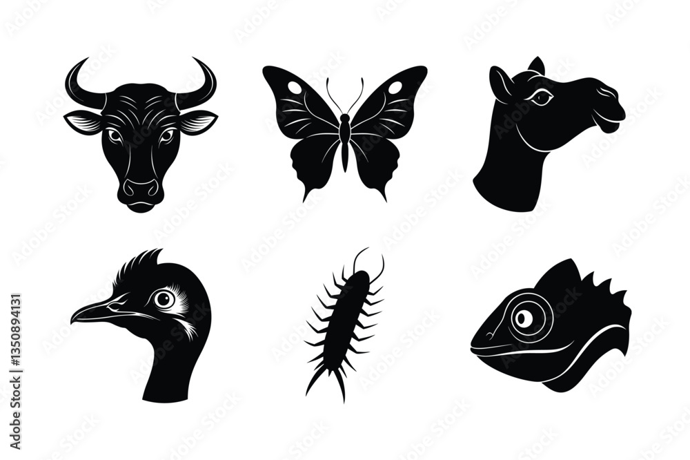 Fototapeta premium various types of world famous animal head silhouette vector illustrations