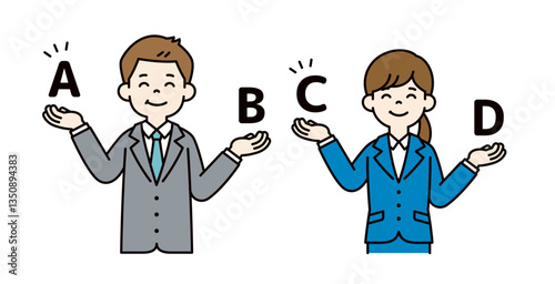 どちらか比較して選ぶ、男女の会社員のシンプルなベクターイラスト素材＿カラー