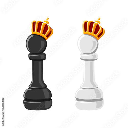 Black & White Chess Pieces with Crown illustration vector. Black Chess Pawn.