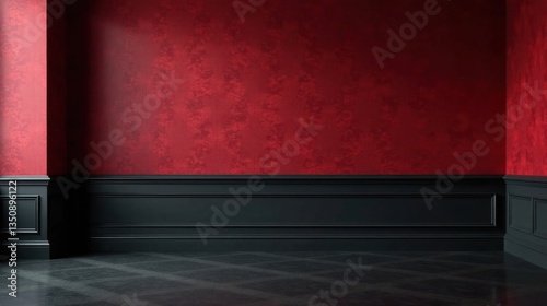 Elegant crimson walls and dark wainscoting create a sophisticated interior design backdrop