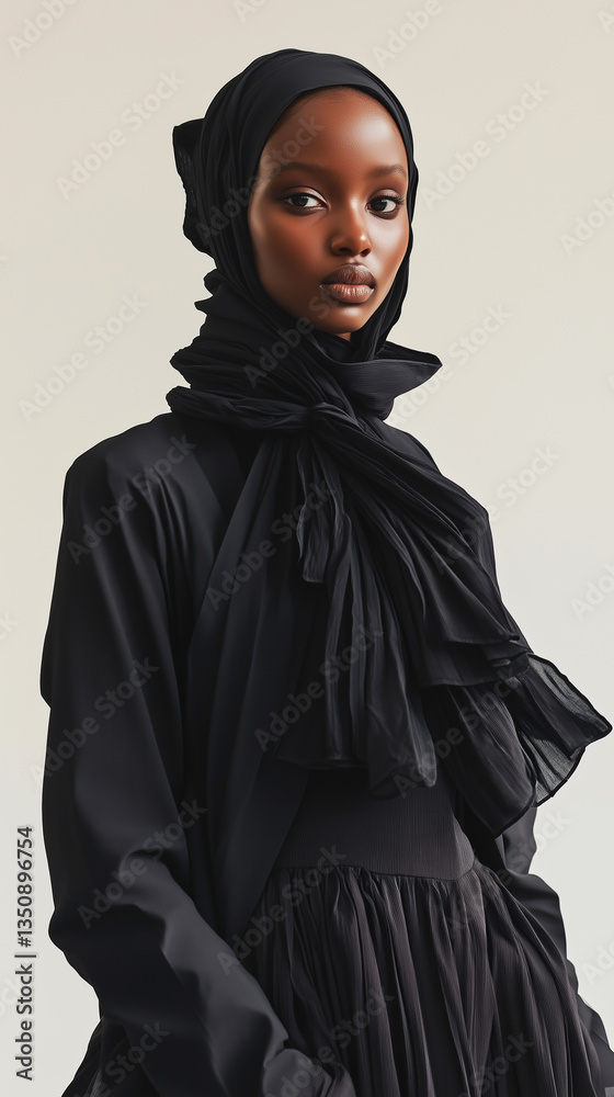 Photo of a model in ultra-fashionable clothes on a light, plain background.
