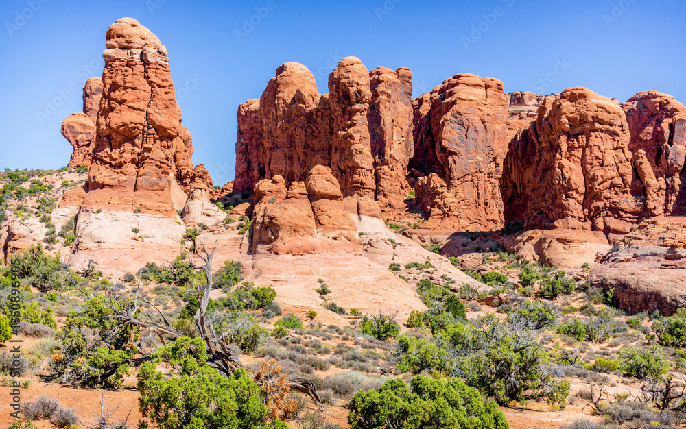 Red rock spires and hoodoos at the Garden of Eden in Arches National Park near Moab Utah Red rock spires and hoodoos at the Garden of Eden in Arches National Park near Moab Utah