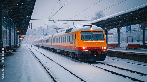 Winter Train Journey: A Snowy Day at the Station