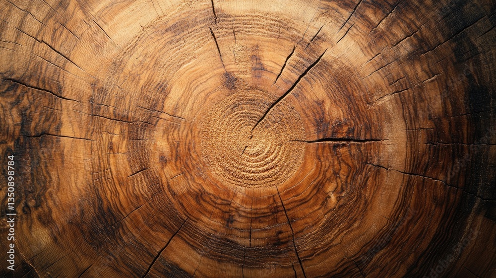 Naklejka premium Close-Up View of Textured Wooden Tree Ring Circular Pattern