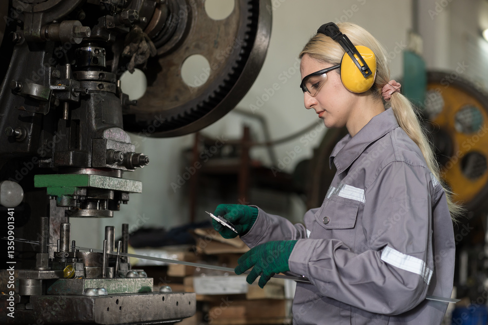 Φωτογραφία Engineer woman, factory and lather machine