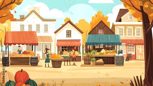 Autumn Farmers Market Town.