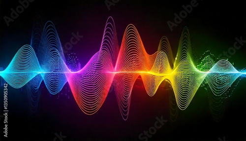 Colorful sound wave patterns on a dark background, illustrating voice communication and speech recognition technology.