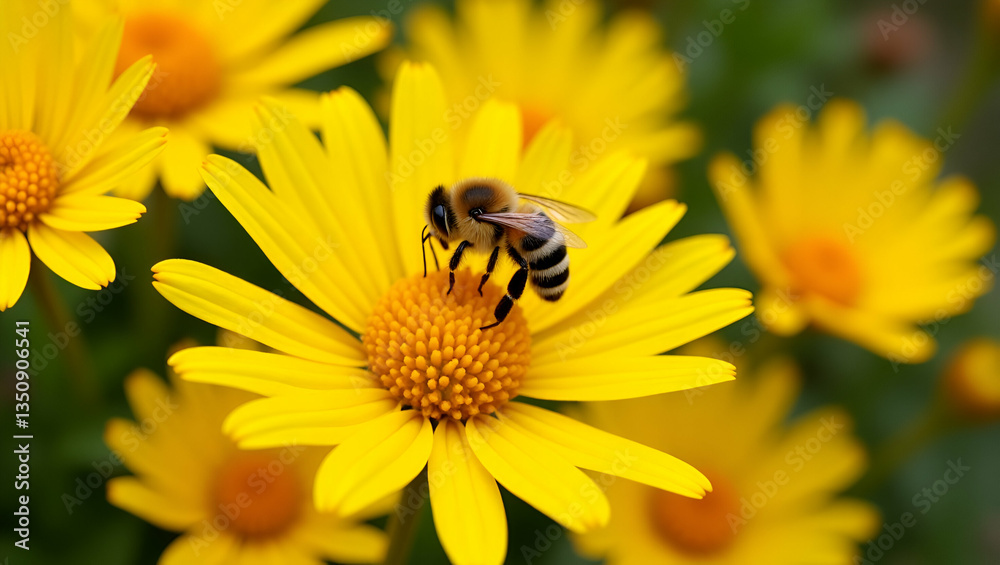 Bee gathers nectar from yellow chrysanthemum flowers in autumn garden showcasing pollination and natures cycle. concept as Bee gathers nectar from yellow chrysanthemum flowers in autumn garden showcas Bee gathers nectar from yellow chrysanthemum flowers in autumn garden showcasing pollination and natures cycle. concept as Bee gathers nectar from yellow chrysanthemum flowers in autumn garden showcas