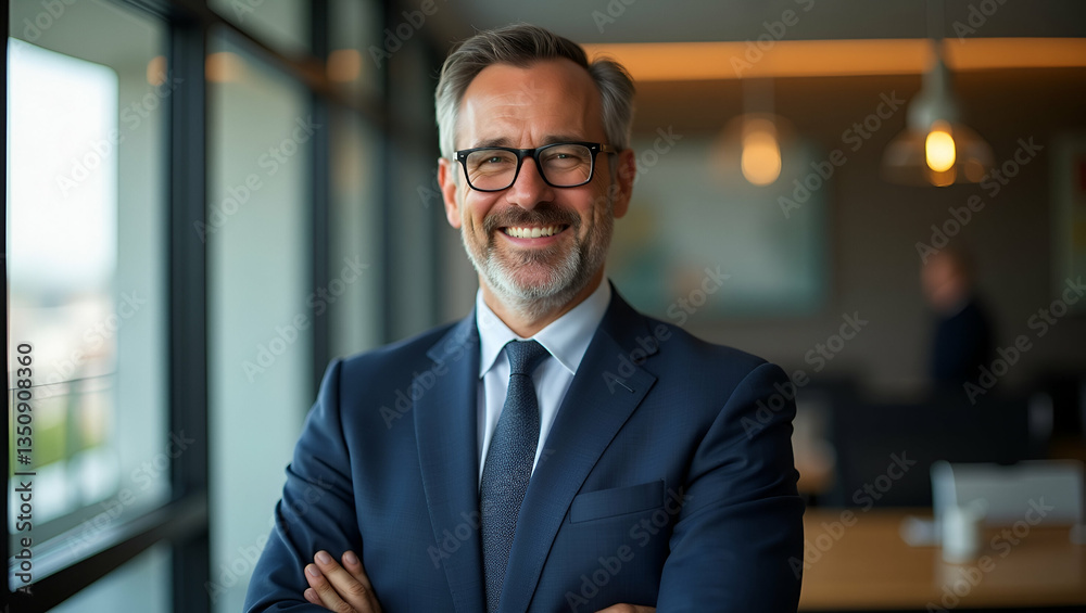 Fototapeta premium Confident Mature Businessman in Stylish Office: Headshot of a Successful CEO and Executive Leader