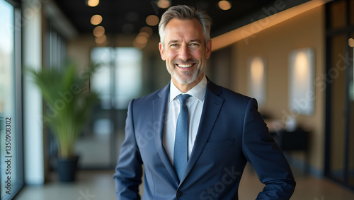 Flat Vector Illustration of Confident 50-Year-Old Male Executive Projecting Leadership and Growth