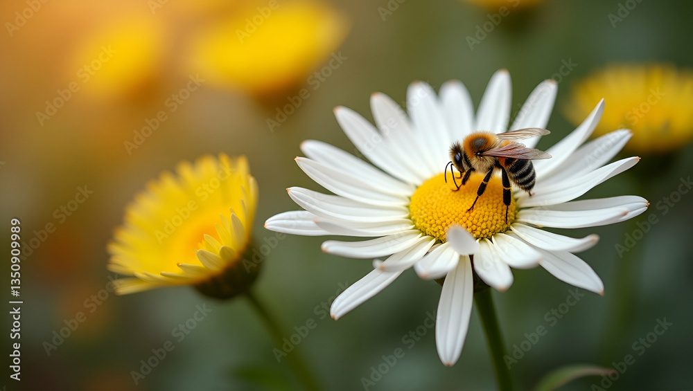 Obraz premium Autumn Garden Beauty: Bees Pollinating White Chrysanthemums
