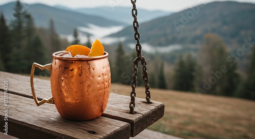 Enjoying Moscow Mule in Nature Relaxing on a Wooden Porch Swing