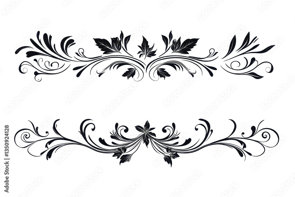 Elegant dark floral frame design swirls leaves black background, isolated on transparent background Elegant dark floral frame design swirls leaves black background, isolated on transparent background