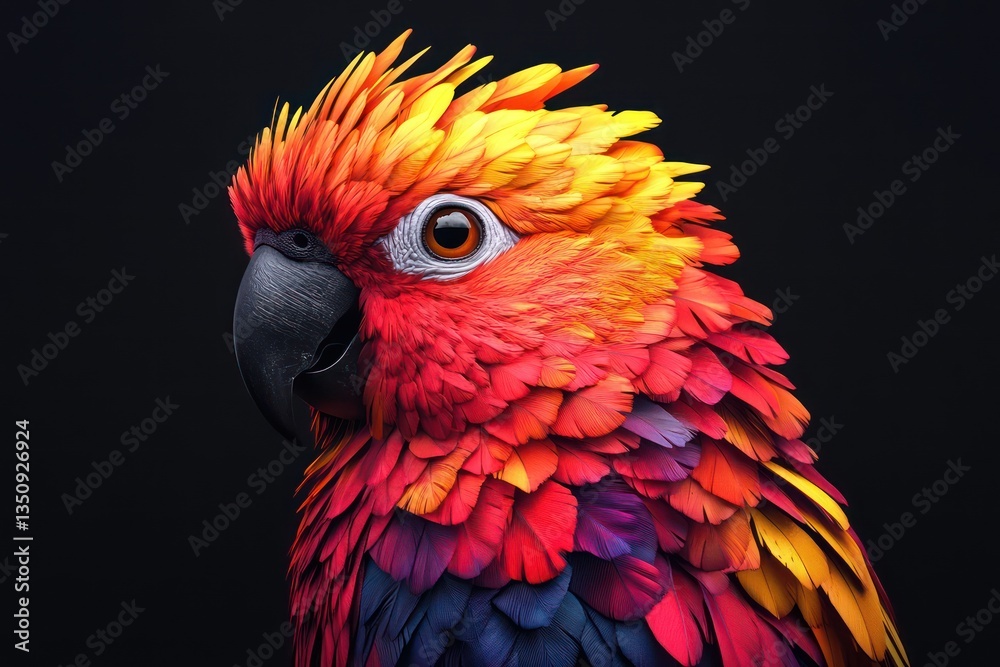 Fototapeta premium Colorful parrot portrait, dark background, vibrant plumage, wildlife photography