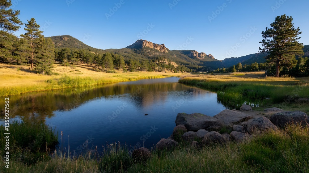 Golden Hour Serenity Mountain Lake Reflection. Golden Hour Serenity Mountain Lake Reflection.