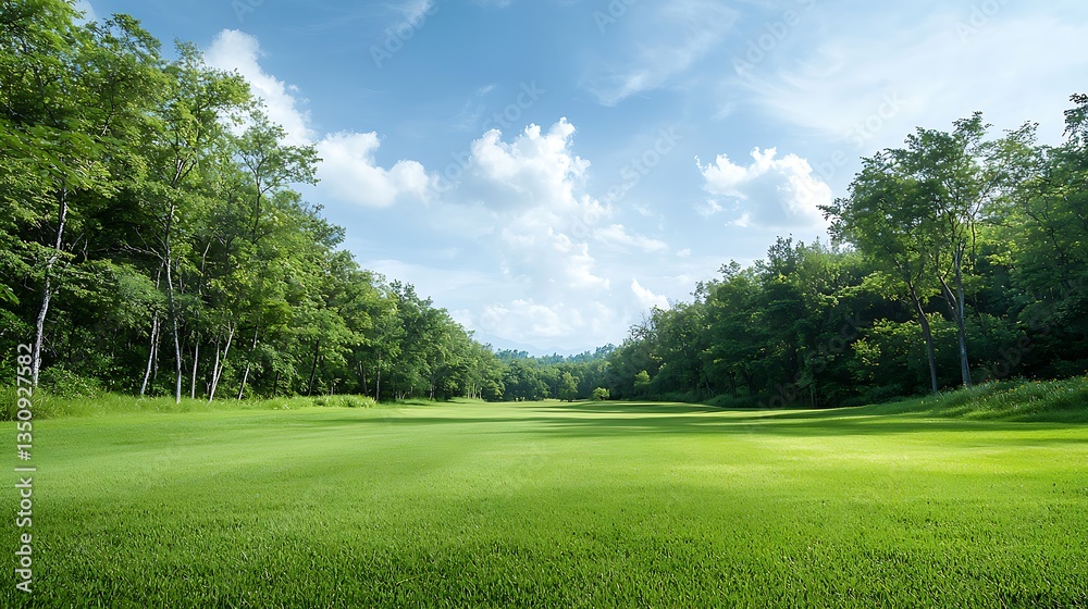Naklejka premium Explore spring flora and nature at a tranquil golf course with stunning panoramic views