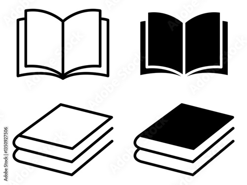 Collection of open and closed book vector icons in bold and outline styles. Perfect for educational content, publishing, libraries, school materials, and academic designs. vector, icon, symbols.