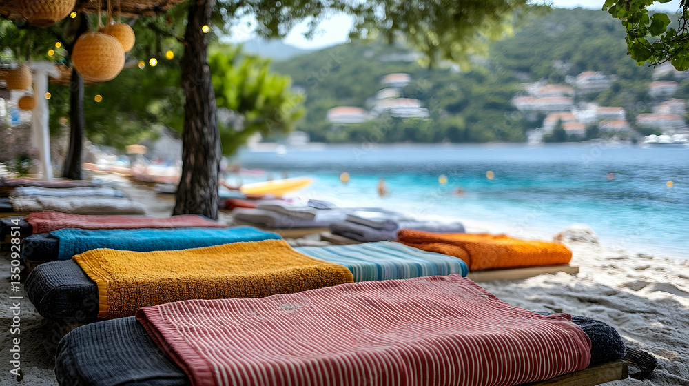 Obraz premium Beach loungers under a canopy
