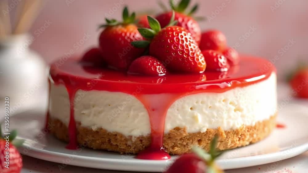 Delectable Strawberry Cheesecake: A Mouthwatering Dessert Display of Sweet Indulgence