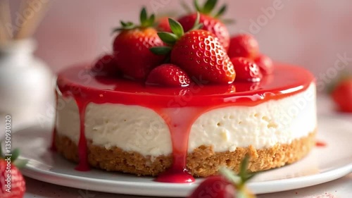 Delectable Strawberry Cheesecake: A Mouthwatering Dessert Display of Sweet Indulgence
