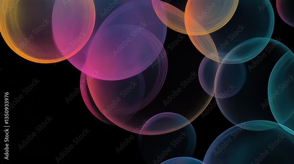 Colorful translucent spheres float on black background; abstract design for website header Colorful translucent spheres float on black background; abstract design for website header
