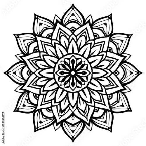 Floral Mandala: An intricate and captivating floral mandala design, showcasing a symmetrical pattern of delicate petals and geometric elements in a stylish, monochromatic presentation.