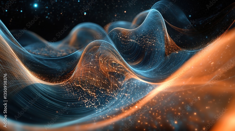 Obraz premium Gravity waves and quantum particles merge in a surreal dance, exploring the fabric of spacetime. 