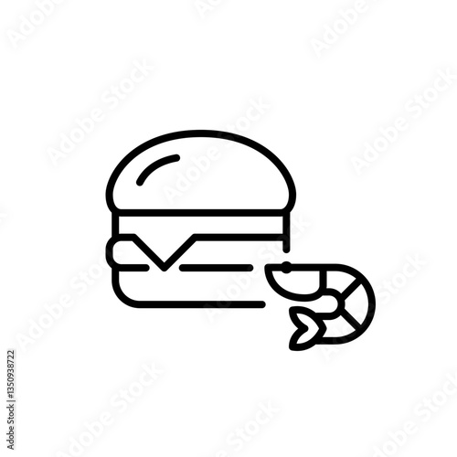 Burger with shrimp. Seafood menu. Pixel perfect, editable stroke vector icon