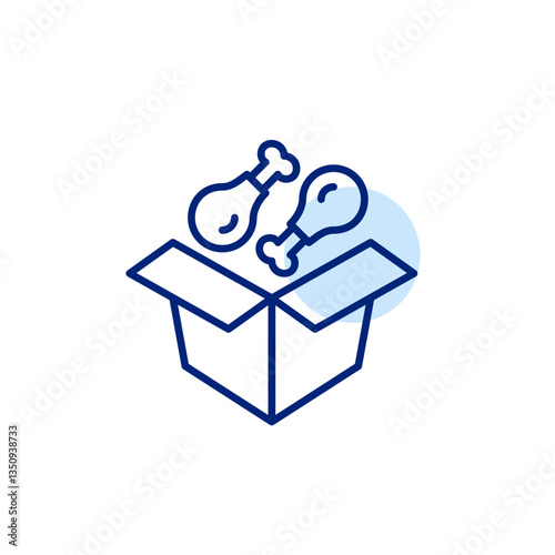 Chicken drumsticks in takeaway box. Fast food, fried poultry. Unhealthy eating habits. Delivery and take out. Pixel perfect, editable stroke vector icon