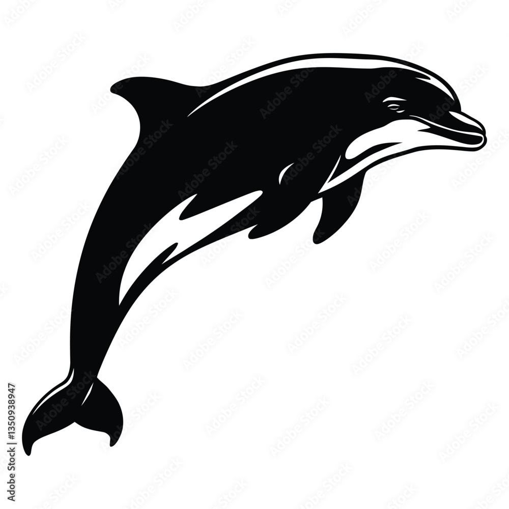 Obraz premium Dolphin Silhouette, Vector, Icon, Logo, White Background.