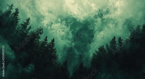 Wallpaper Mural Dark silhouettes of pine trees under cloudy and moody skies Torontodigital.ca