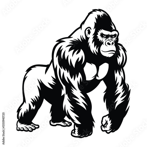 Gorilla Silhouette, Vector, Icon, Logo, White Background.
