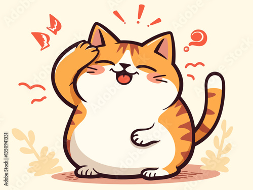 A cat touches its head with one hand and sticks out its tongue