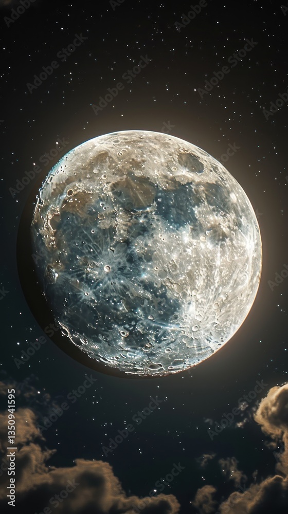 Fototapeta premium Full moon over starlit clouds