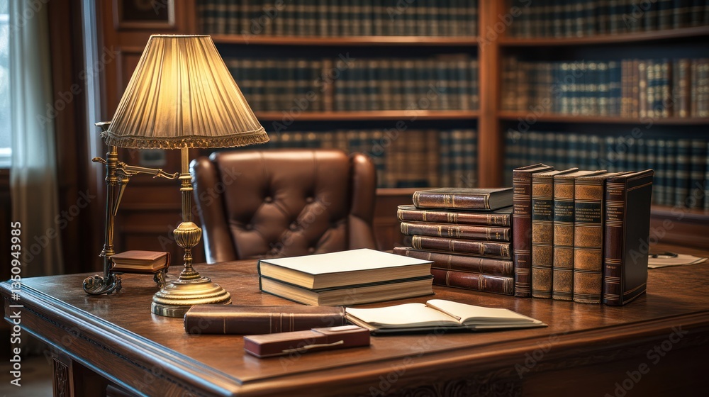 Antique Library Study Desk with Books Antique Library Study Desk with Books