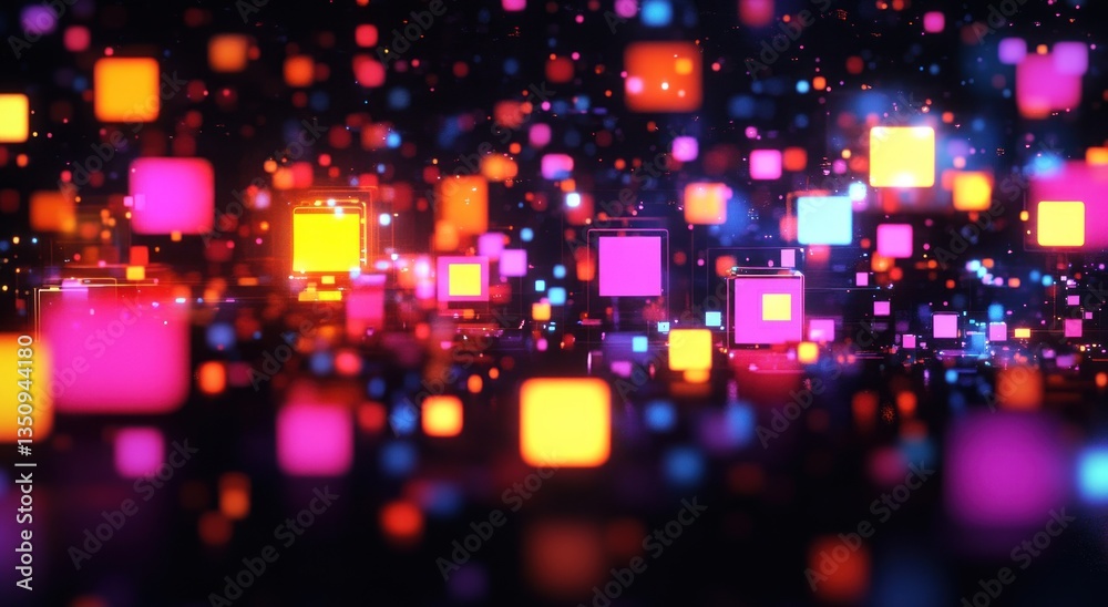 Glowing vibrant colorful cubes floating in a dark atmosphere Glowing vibrant colorful cubes floating in a dark atmosphere