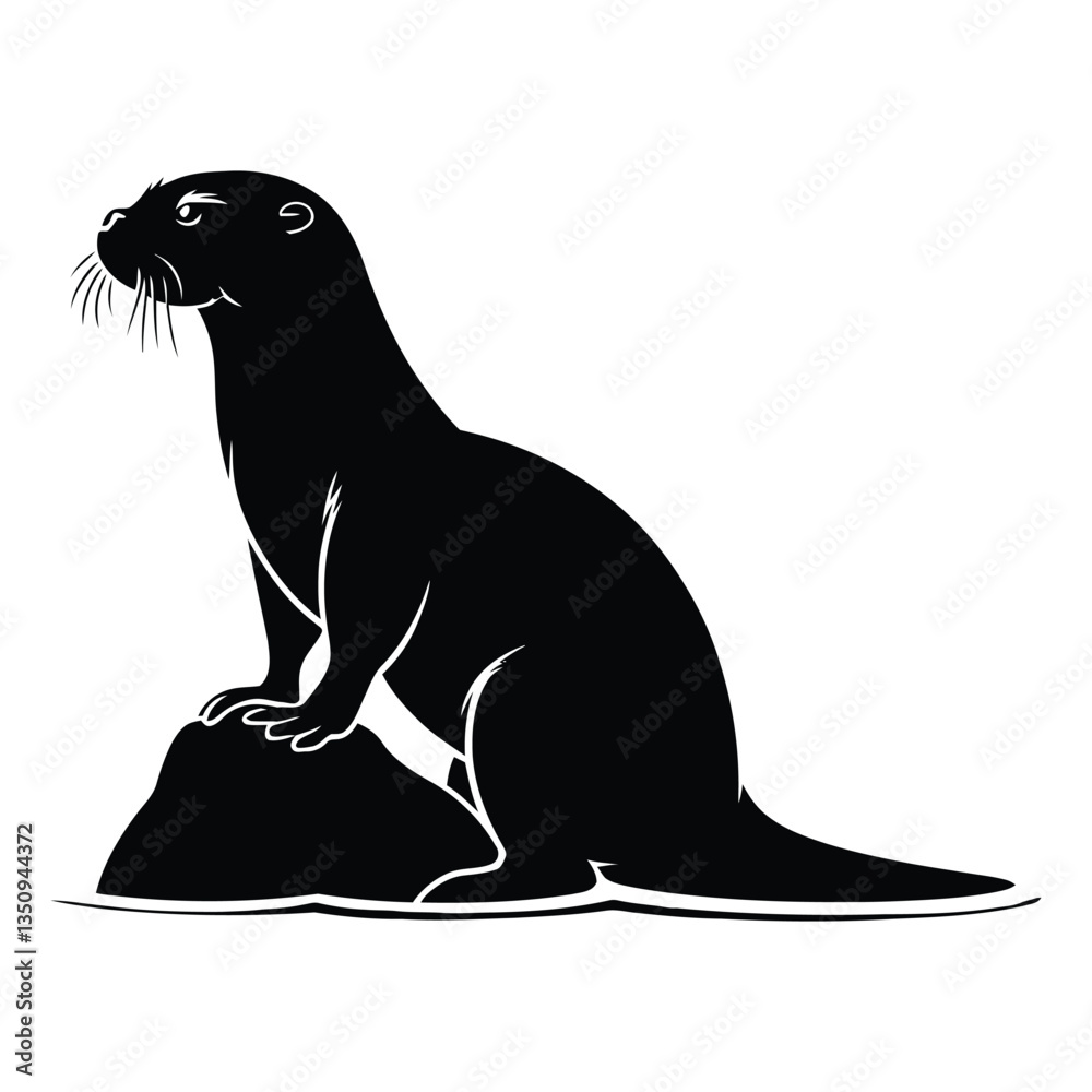 Otter Silhouette, Vector, Icon, Logo, White Background. Otter Silhouette, Vector, Icon, Logo, White Background.
