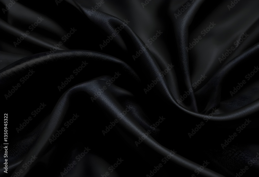Luxurious Flowing Black Silk Fabric with Deep Folds and Soft Shadows AI Generated  